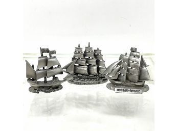Collection Of 3 Pewter Tall Ship Figures