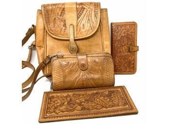 Collection Of Tooled Leather Purses And Wallets