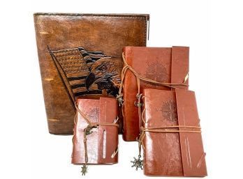 Collection Of Leather Binders And Journals