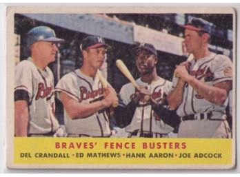 1958 Topps Braves Fence Busters Del Crandall Ed Mathews Hank Aaron Joe Adcock