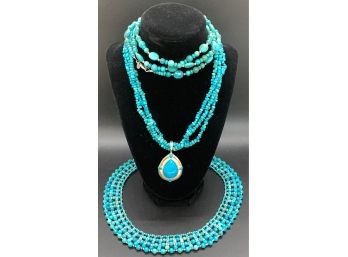Lot Of (3) Sterling Silver And Turquoise Necklaces