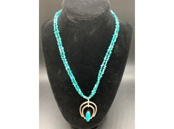 Beautiful Sterling Silver Pendant On Turquoise Necklace