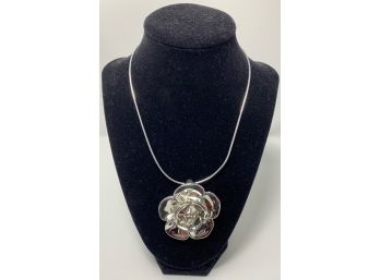 Large Sterling Silver Rose Necklace Pendant