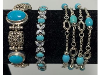 Lot Of (4) Sterling Silver And Turquoise Bracelets