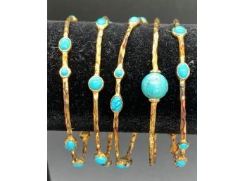 Lot Of (5) Sterling Silver And Turquoise Bangles