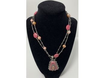 Sterling Silver And Rhodonite Necklace