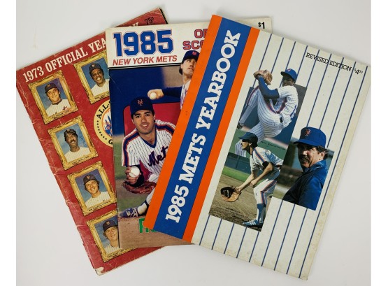 Lot Of 3 Vintage Mets Year Books Score Books 1973 1985