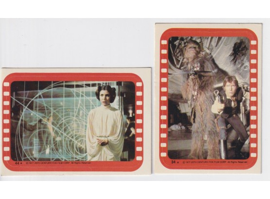 Lot Of 2 1977 Star Wars Sticker Cards Chewbacca Han Solo Princess Leia
