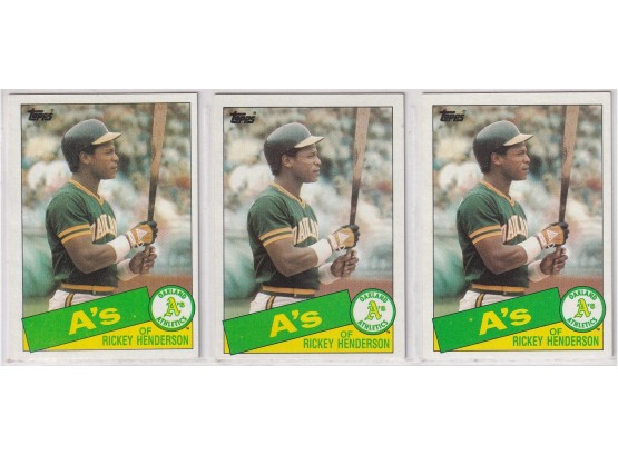 Lot Of 3 1985 Topps Ricky Henderson Cards