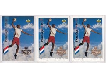 Lot Of 3 1994 Upper Deck World Cup Michael Jordan Honorary Captain Cards Including Gold Foil