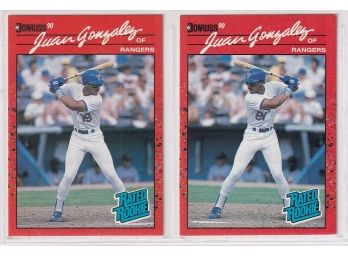 Lot Of 1990 Donruss Juan Gonzalez Rookies Regular And Reverse Negative Error Card