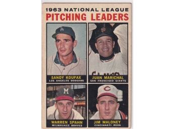 1964 Topps NL Pitching Leaders Sandy Koufax Juan Marichal Warren Spahn