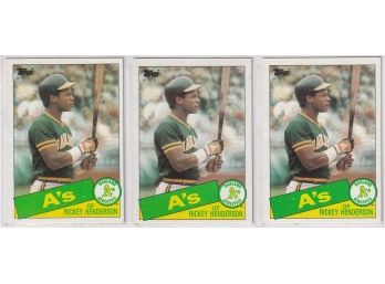 Lot Of 3 1985 Topps Ricky Henderson Cards