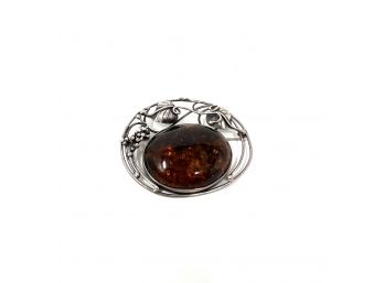 Silver Brooch With Amber