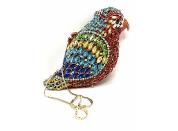 Off Park Parrot Jeweled Clutch With Shoulder Strap