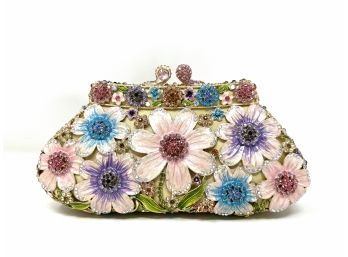 Off Park Jeweled Floral Clutch With Shoulder Chain