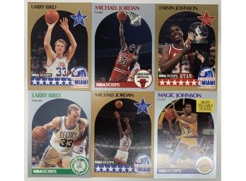 1990 Hoops Jordan/ Bird/ Magic (6) Card Lot