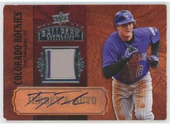 2008 Ballpark Collection Troy Tulowitzki Game Used Relic Autograph With Pinstripe