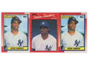 (3) 1990 Topps Deion Sanders Baseball Rookie Cards