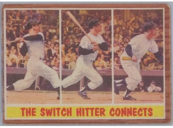 1962 Topps Mickey Mantle 'The Switch Hitter Connects'