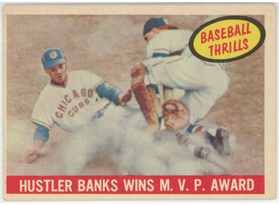 1959 Topps Baseball Thrills Hustler Banks Wins MVP Award