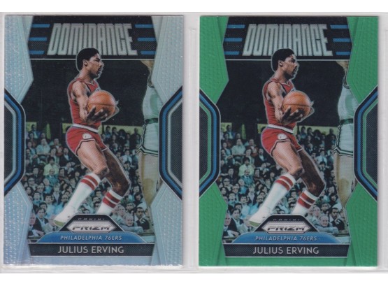 Lot Of (2) 2018-19 Panini Prizm Julius Erving Dominance Cards - Silver And Green Variants