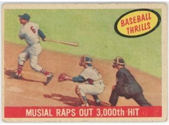 1959 Topps Baseball Thrills Musial Raps Out 3,000th Hit