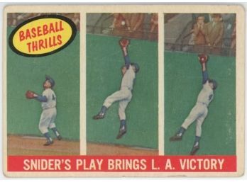 1959 Topps Baseball Thrills Snider's Play Brings LA Victory