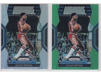 Lot Of (2) 2018-19 Panini Prizm Julius Erving Dominance Cards - Silver And Green Variants