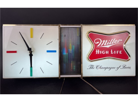 Vintage Miller High Life Advertising Light Up Clock In Working Condition