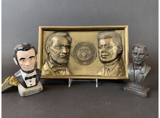 Lincoln And Grant Busts With Plaque