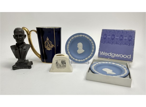 Lot Of Collectible Figures Including Eisenhower Bust And Wedgewood Plates