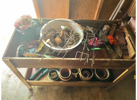 Wooden Potting Table With Garden Tools - See Description For Details
