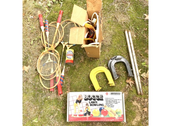 Vintage Yard Game Lot Including Bocce, Horse Shoes And More!
