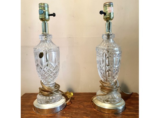 Pair Of Crystal Table Lamps, The European Collection 24 Lead Crystal, Please See Description