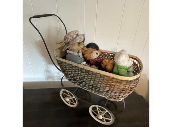 Vintage Baby Carriage With Adorable Teddy Bears