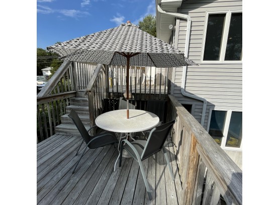 Patio Set With Four Chairs, Table, Umbrella And Umbrella Stand