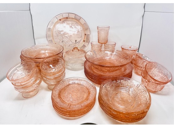 Very Large Collection Of Rose Colored Depression Glass - Please Bring Boxes And Wrap For Transport.
