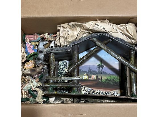 Hand Painted Nativity Scene Believed To Be From Italy