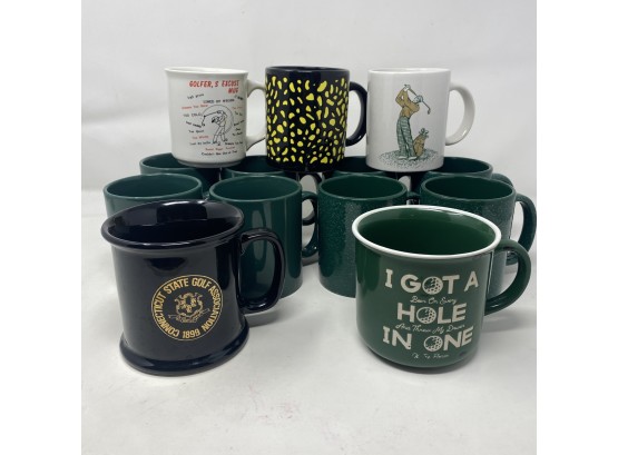 Coffee Mug Lot Including Several Golf Themed Mugs