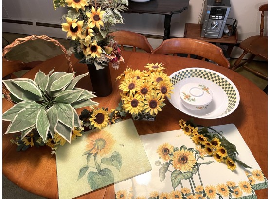 Large Assortment Of Sunflower Theme Home Decor Items