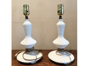 Pair Of Hobnail Milk Glass Lamps (no Shades)