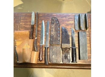 Vintage Knife Lot With Sheath And Sharpening Accessories