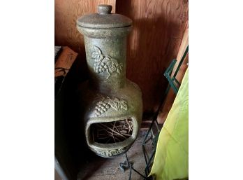 Solid Chiminea With Grape Pattern On Stand - See Description For Details