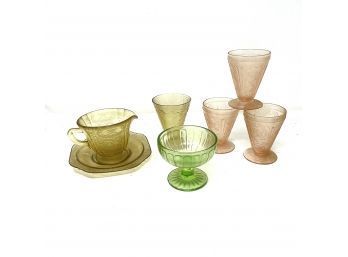 Collection Of Depression Glass In A Variety Of Colors