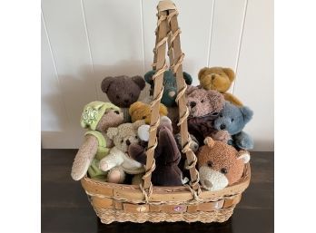 Collection Of Vintage Bears With Basket
