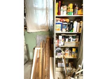 Metal Cabinet And Contents As Well As Project Wood Pile - See Description For Details