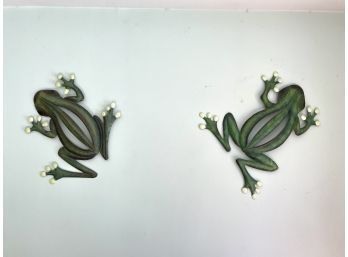 Pair Of Vintage Hopping Frogs Wall Art
