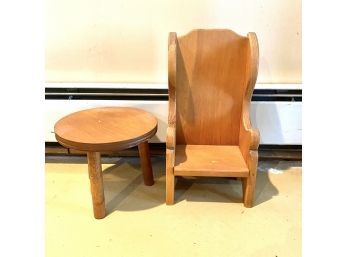Decorative Wooden Stool And Doll Chair