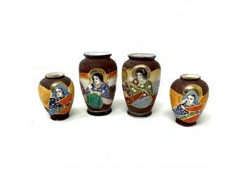 Collection Of Satsuma Porcelain Vases Made In Japan